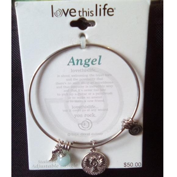 Love This Life Jewelry - Love This Life Angel Stainless Steel Adjustable Bangle Bracelet Genuine Stone
